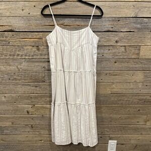 NWT Maisie Women's White Stripped Midi Sleeveless Tiered Dress Coverup Size L‎